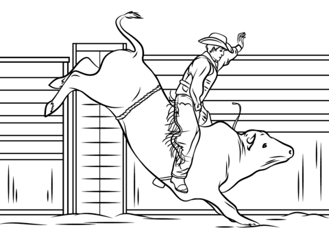 Cowboy Riding A Bull Coloring Page